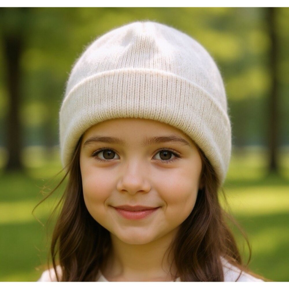 Handmade Upcycled 100% Cashmere‎ Beanie Hat Soft Cozy Winter Knit Cap Beige